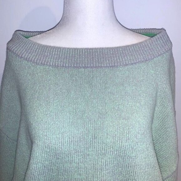 Free people lime green gray off the shoulder tunic sweater size XS - Picture 4 of 16
